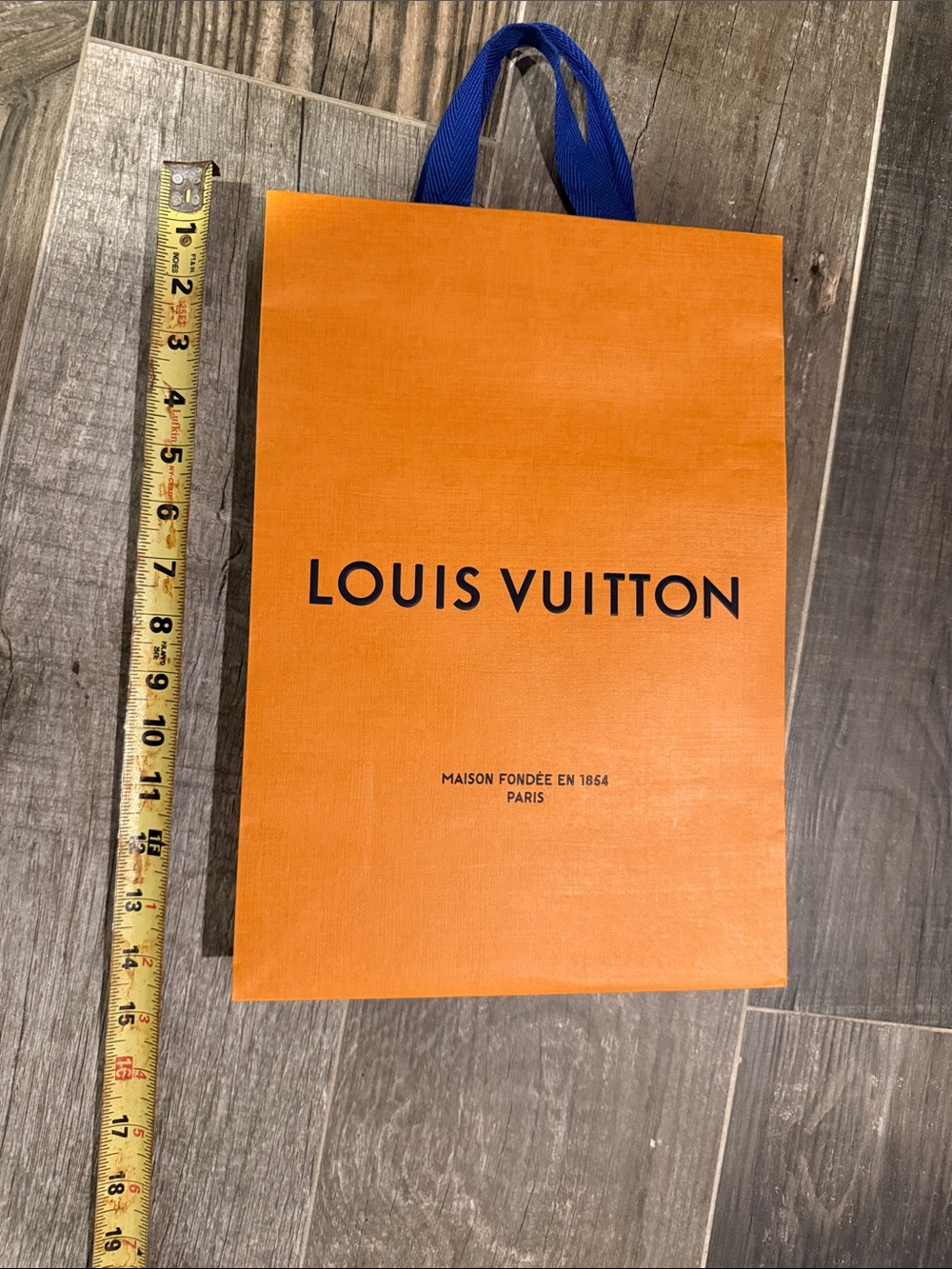 Louis Vuitton Orange Paper Gift Bag with Blue Handles bag empty-offers welcome